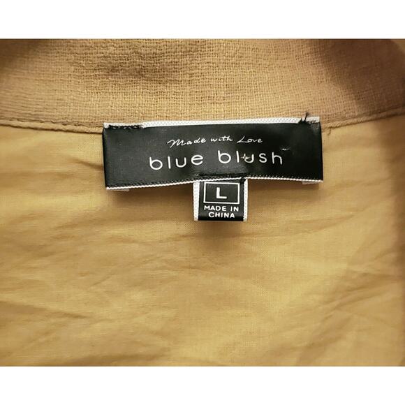 Blue Blush Linen Gauze Camel Women's Romper Button Up Lightweight BoHo Size L - Picture 8 of 8